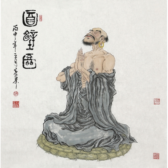 【已售】赵春华四尺斗方人物画《达摩祖师面壁图》