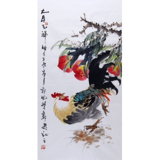 名家书画 郭晓峰三尺竖幅写意花鸟画《大寿吉祥》