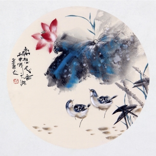 【已售】实力派画家阳瑞萍写意花鸟团扇《常想花香 》