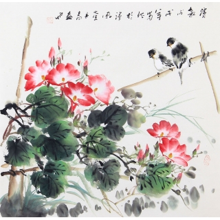 当代实力派画家周丹青写意花鸟画《清趣》