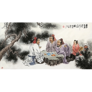 河南美协 刘中芬四尺人物画作品《品茶图》