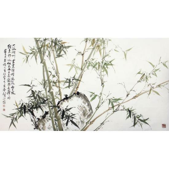 国家一级美术师肖洪辉六尺横幅写意竹子国画《清风》