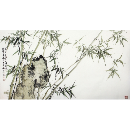 肖洪辉六尺横幅写意竹子国画《绿竹》