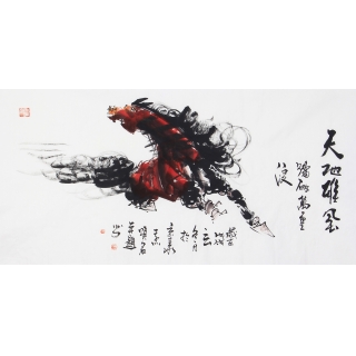 【已售】骏马图 王杰四尺横幅写意动物画《天地雄风》