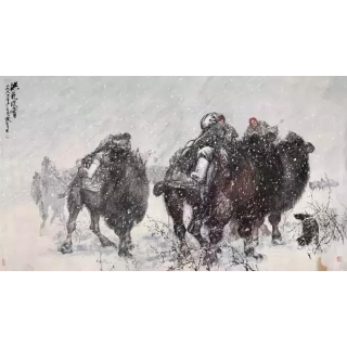 中国国画艺术大师黄胄作品《洪荒雪原》