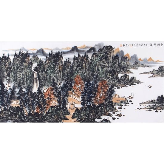 中美协会员王本杰写意山水画《红树醉秋》