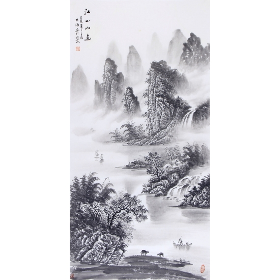 走廊挂画 画家刘大海竖幅山水画作品《江山如画》
