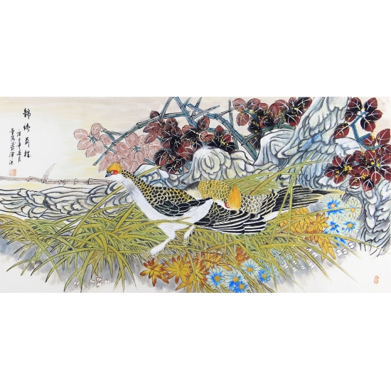 【已售】中美协会员 董阳四尺横幅花鸟画《锦绣前程》