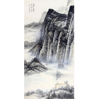 【已售】中美协会员张京城四尺竖幅写意山水画《阅尽美景费评章》