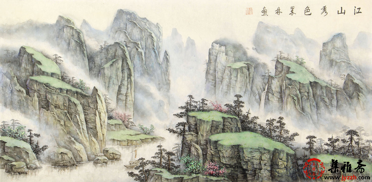 中美协画家 俎翠林四尺横幅山水画《江山秀色》